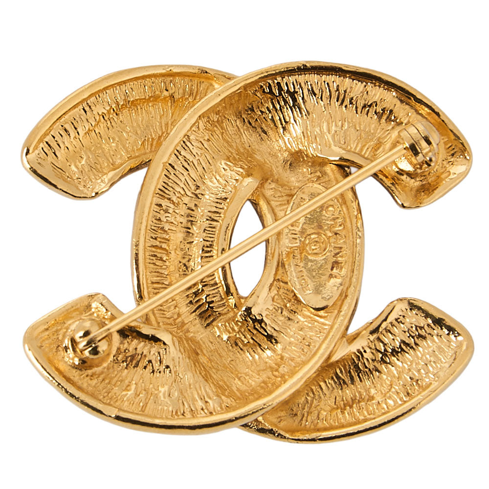 CHANEL Cocomark Matelasse Brooch GP (Gold Plated) Gold-Tone Hardware, Pre-Owned