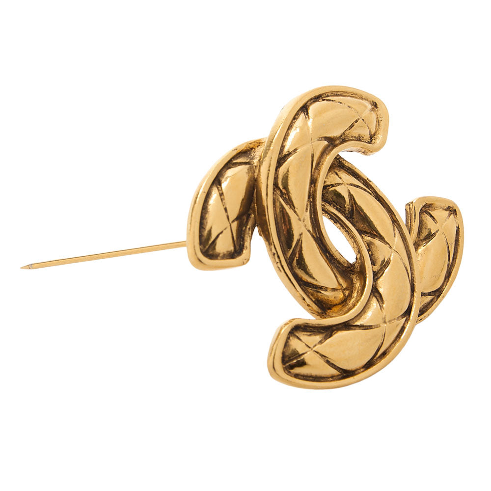 CHANEL Cocomark Matelasse Brooch GP (Gold Plated) Gold-Tone Hardware, Pre-Owned