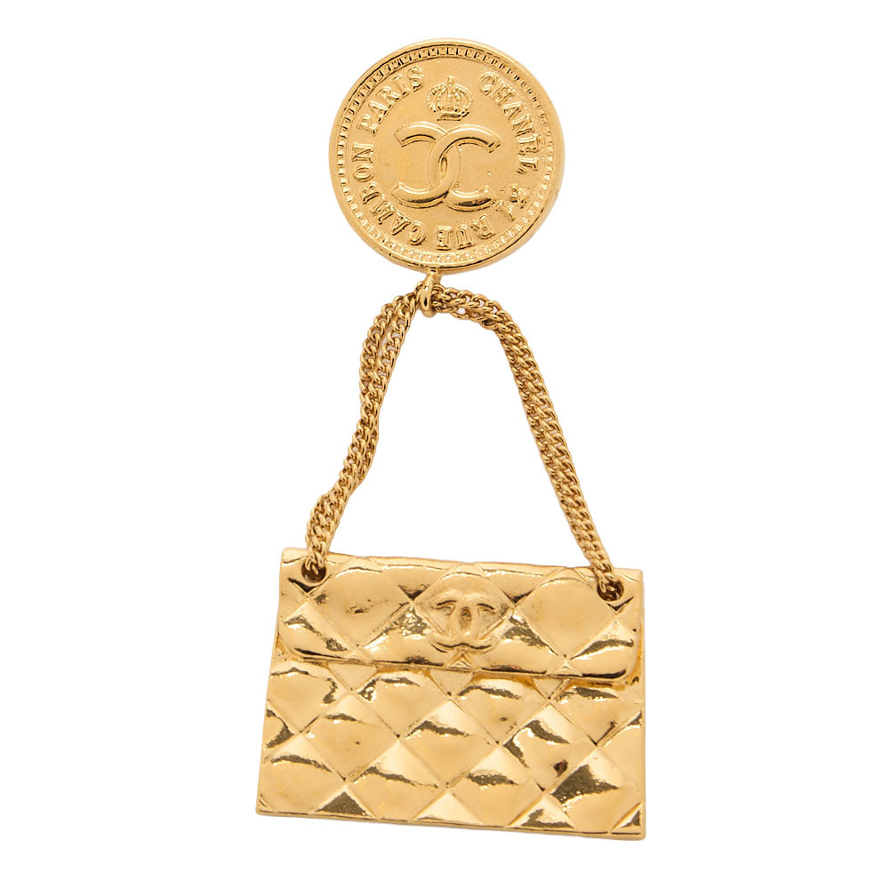 CHANEL Coco Mark Matrasse Bag Pattern 23 Brooch GP (Gold Plated) Gold-Tone Hardware, Pre-Owned