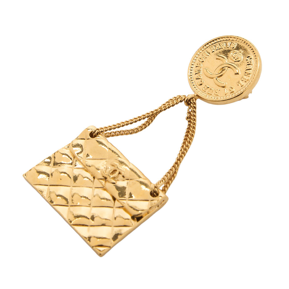 CHANEL Coco Mark Matrasse Bag Pattern 23 Brooch GP (Gold Plated) Gold-Tone Hardware, Pre-Owned
