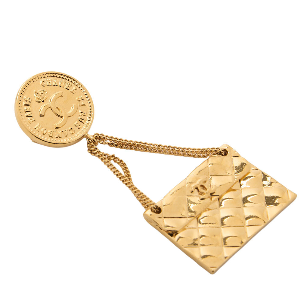 CHANEL Coco Mark Matrasse Bag Pattern 23 Brooch GP (Gold Plated) Gold-Tone Hardware, Pre-Owned