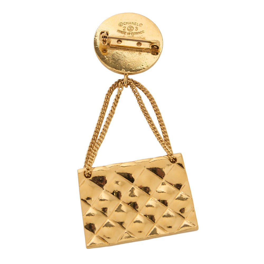 CHANEL Coco Mark Matrasse Bag Pattern 23 Brooch GP (Gold Plated) Gold-Tone Hardware, Pre-Owned