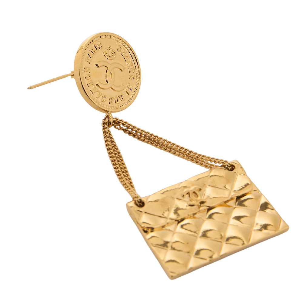 CHANEL Coco Mark Matrasse Bag Pattern 23 Brooch GP (Gold Plated) Gold-Tone Hardware, Pre-Owned