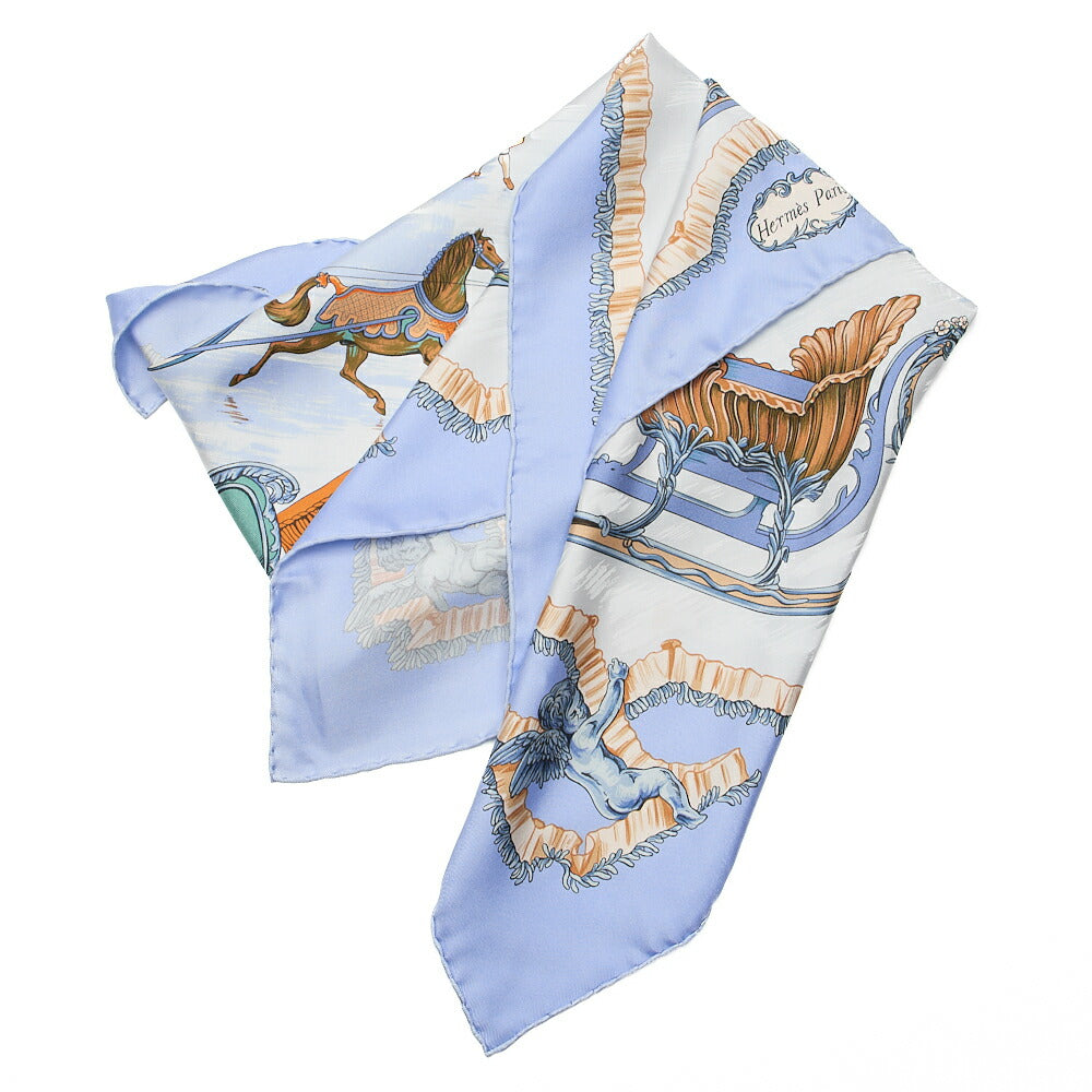 HERMES Carr? 90 Traineaux et glifsades Sled and Skate Scarf Light Blue-Tone  Pre-Owned