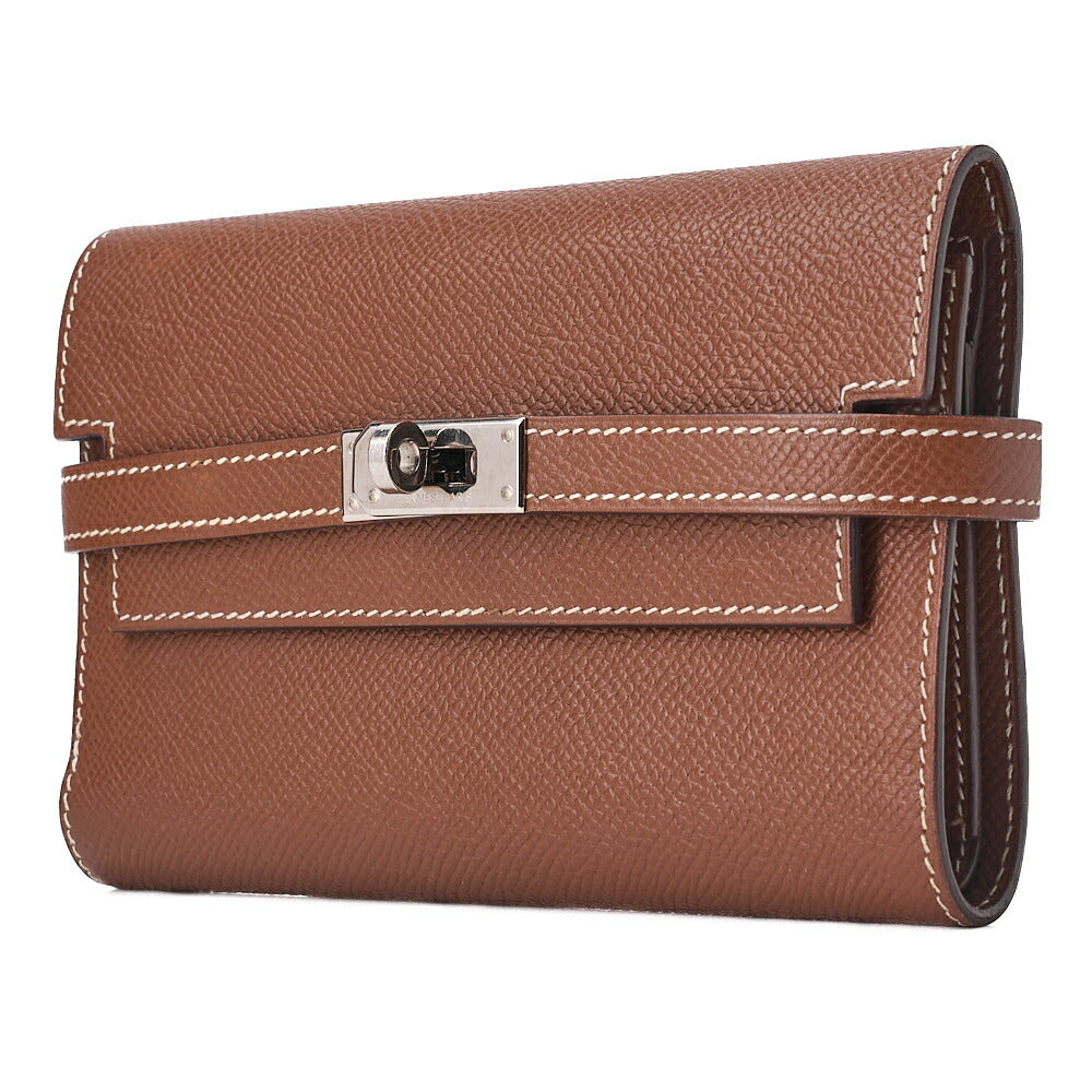 HERMES Kelly Wallet 3-Fold Compact Epson Gold Silver-Tone Hardware, Pre-Owned