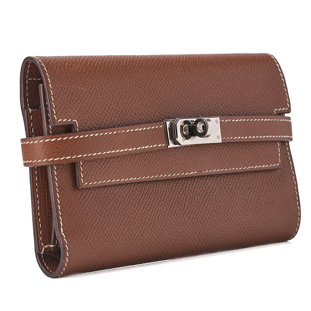 HERMES Kelly Wallet 3-Fold Compact Epson Gold Silver-Tone Hardware, Pre-Owned