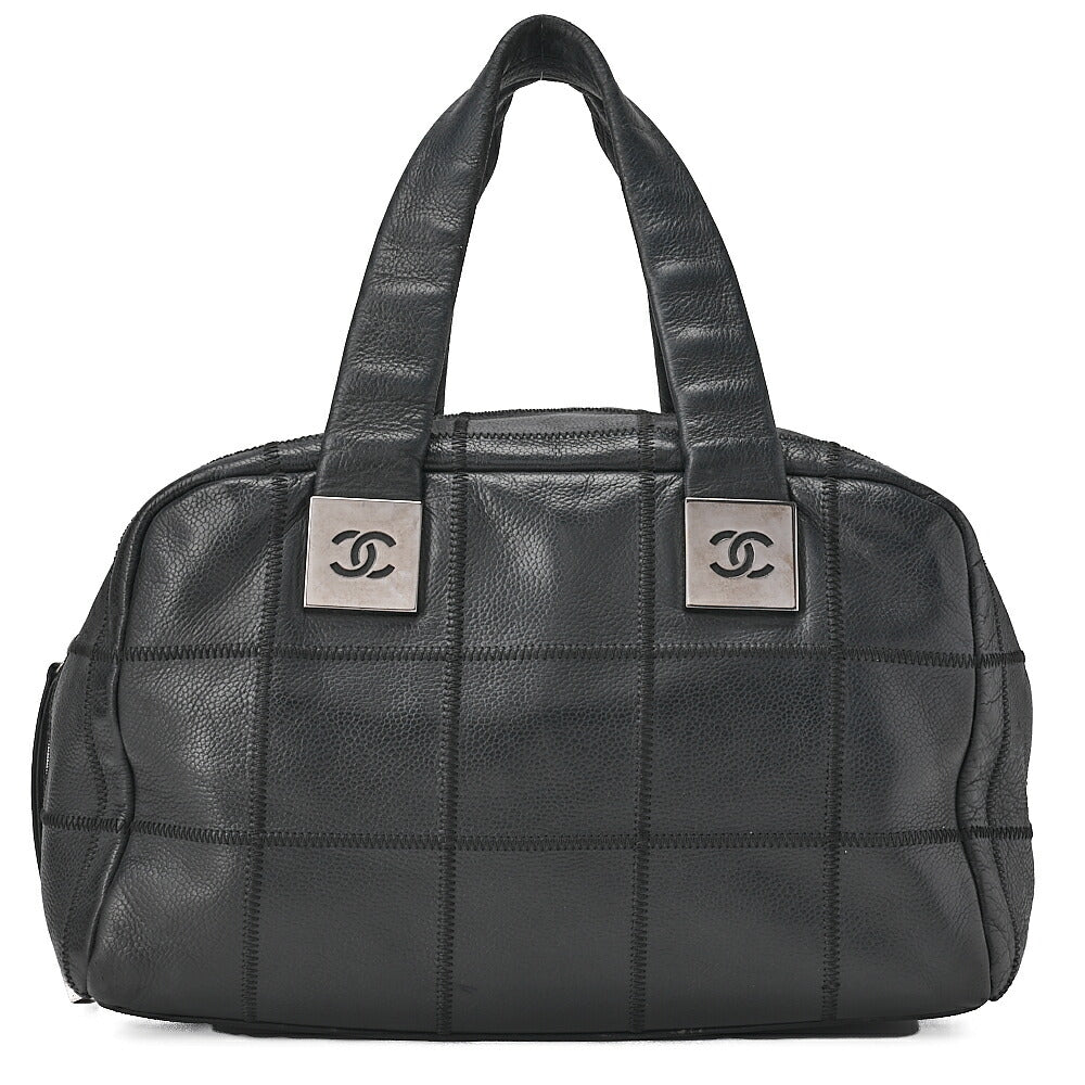 CHANEL Handbag Chocolate Bar Coco Mark Caviar Skin Black Silver-Tone Hardware, Pre-Owned