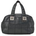 CHANEL Handbag Chocolate Bar Coco Mark Caviar Skin Black Silver-Tone Hardware, Pre-Owned