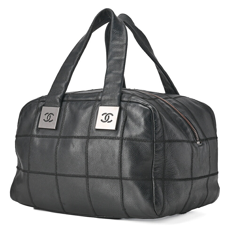 CHANEL Handbag Chocolate Bar Coco Mark Caviar Skin Black Silver-Tone Hardware, Pre-Owned