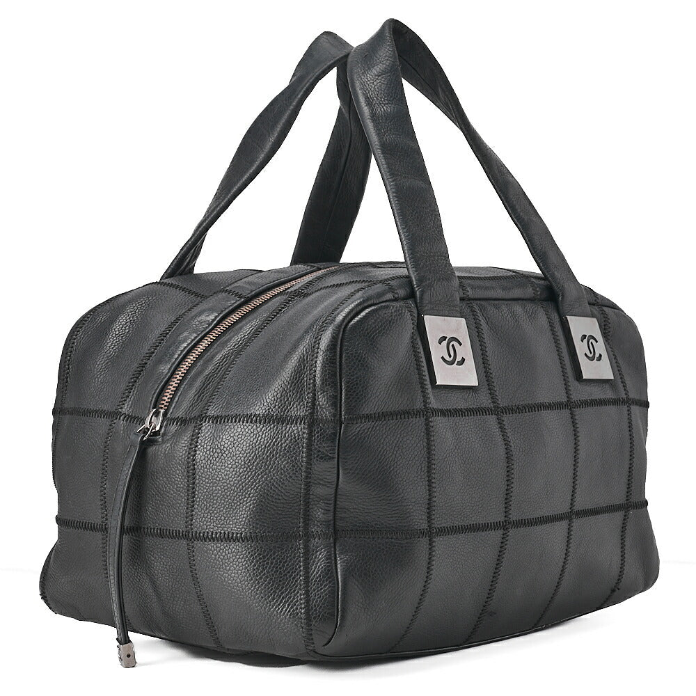 CHANEL Handbag Chocolate Bar Coco Mark Caviar Skin Black Silver-Tone Hardware, Pre-Owned