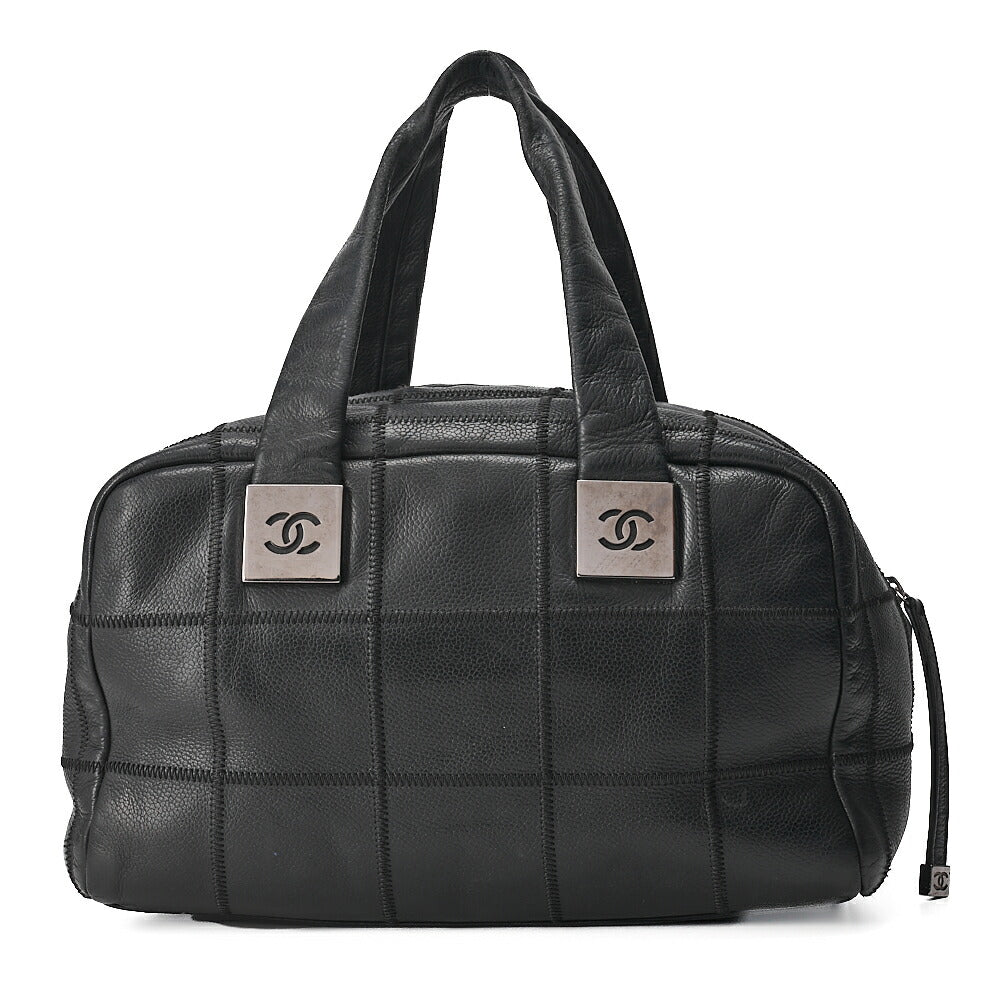 CHANEL Handbag Chocolate Bar Coco Mark Caviar Skin Black Silver-Tone Hardware, Pre-Owned