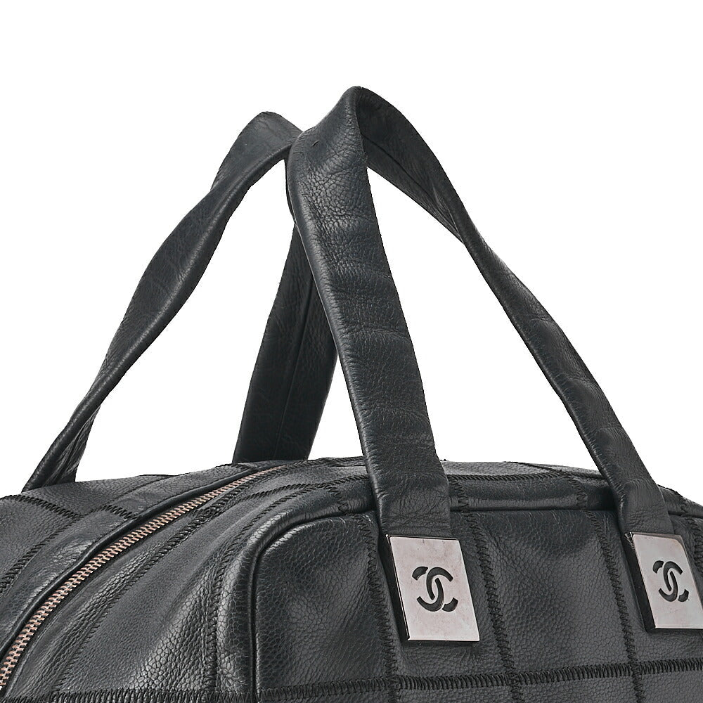 CHANEL Handbag Chocolate Bar Coco Mark Caviar Skin Black Silver-Tone Hardware, Pre-Owned