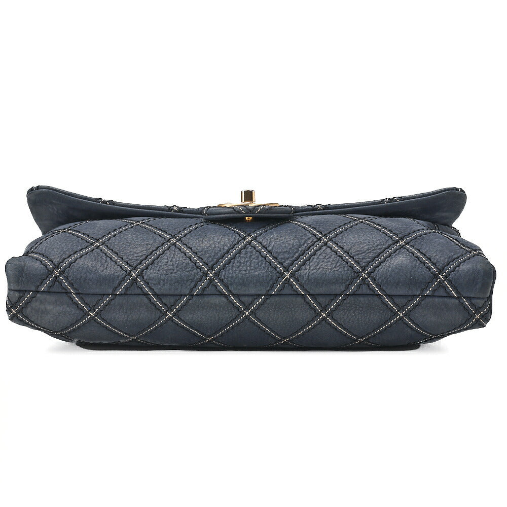 CHANEL Ultra Stitch Matelasse Chain Shoulder Bag Single Flap Leather Navy Gold-Tone Hardware, Pre-Owned