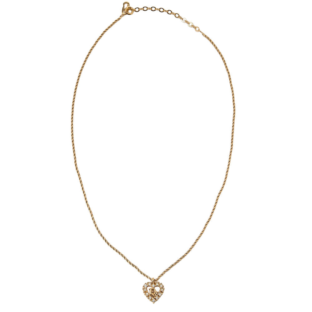 DIOR Dior Heart Logo Rhinestone Necklace GP Gold (Gold Plated) Gold-Tone Hardware, Pre-Owned
