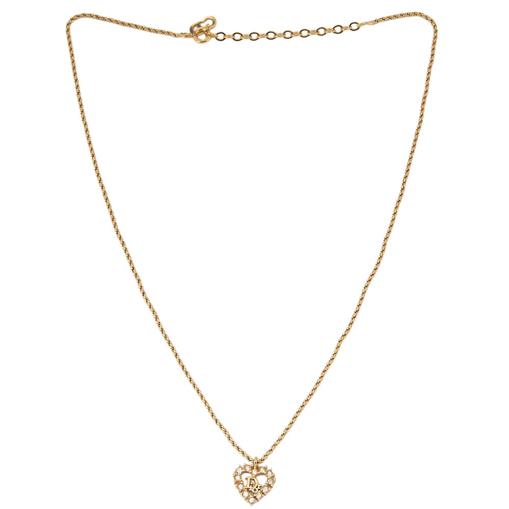 DIOR Dior Heart Logo Rhinestone Necklace GP Gold (Gold Plated) Gold-Tone Hardware, Pre-Owned
