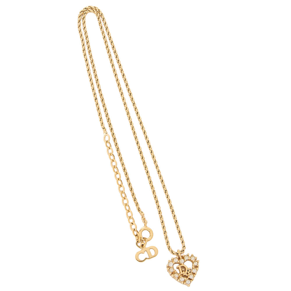 DIOR Dior Heart Logo Rhinestone Necklace GP Gold (Gold Plated) Gold-Tone Hardware, Pre-Owned