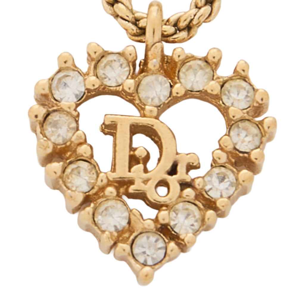 DIOR Dior Heart Logo Rhinestone Necklace GP Gold (Gold Plated) Gold-Tone Hardware, Pre-Owned