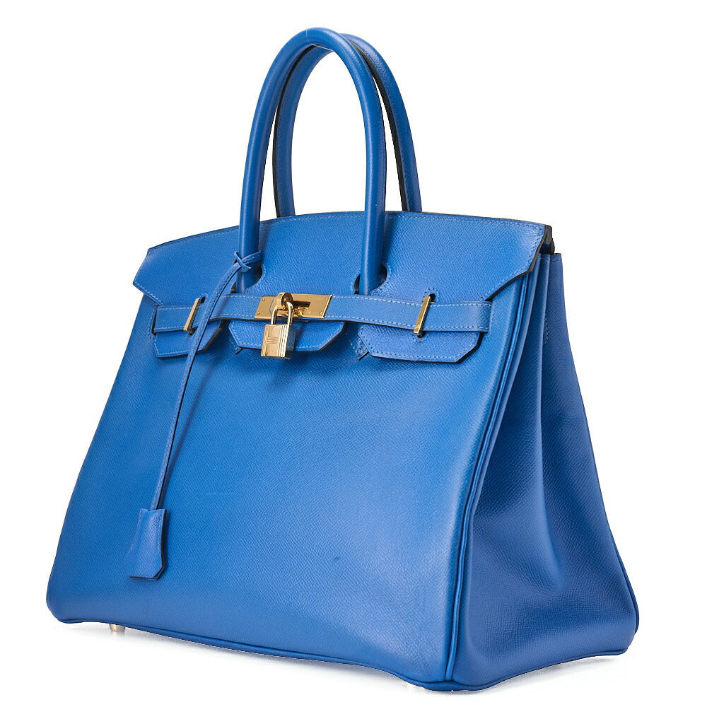 HERMES Birkin 35 Handbag Kushbel Blue France Gold-Tone Hardware, Pre-Owned