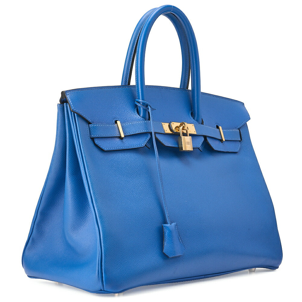 HERMES Birkin 35 Handbag Kushbel Blue France Gold-Tone Hardware, Pre-Owned