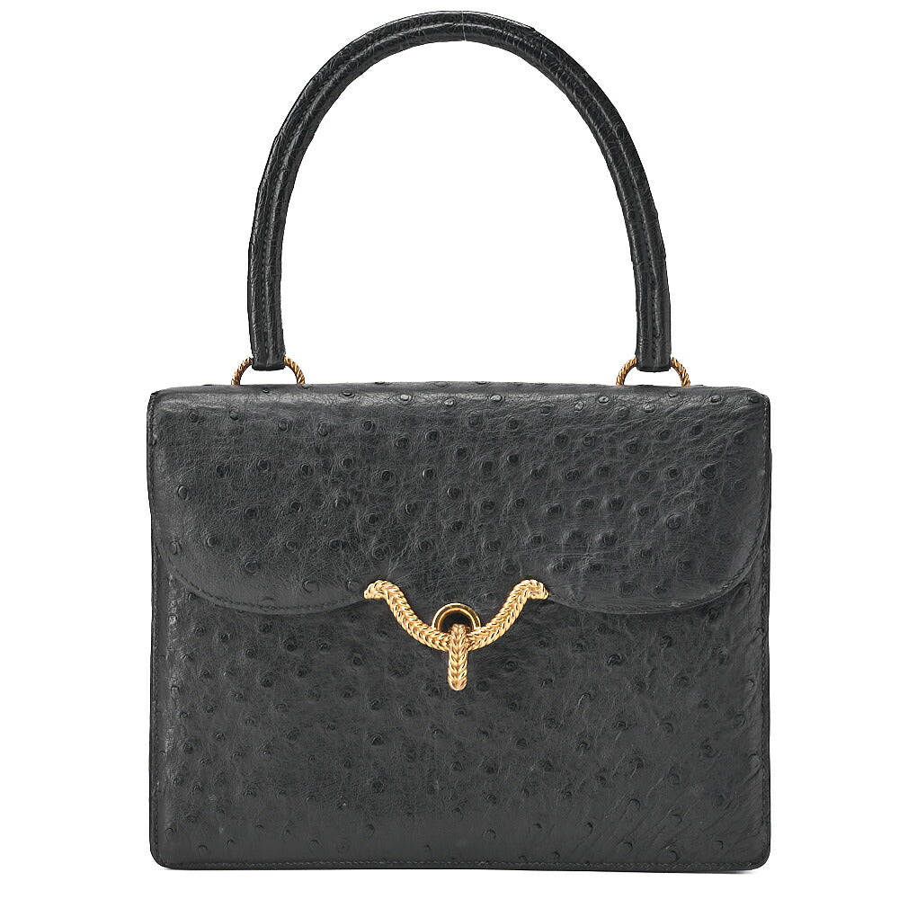 HERMES Vasco Ostrich Handbag Black Gold-Tone Hardware, Pre-Owned