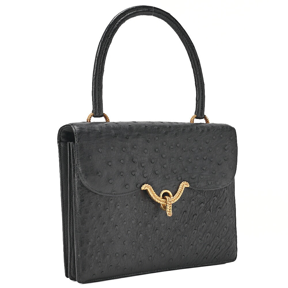 HERMES Vasco Ostrich Handbag Black Gold-Tone Hardware, Pre-Owned