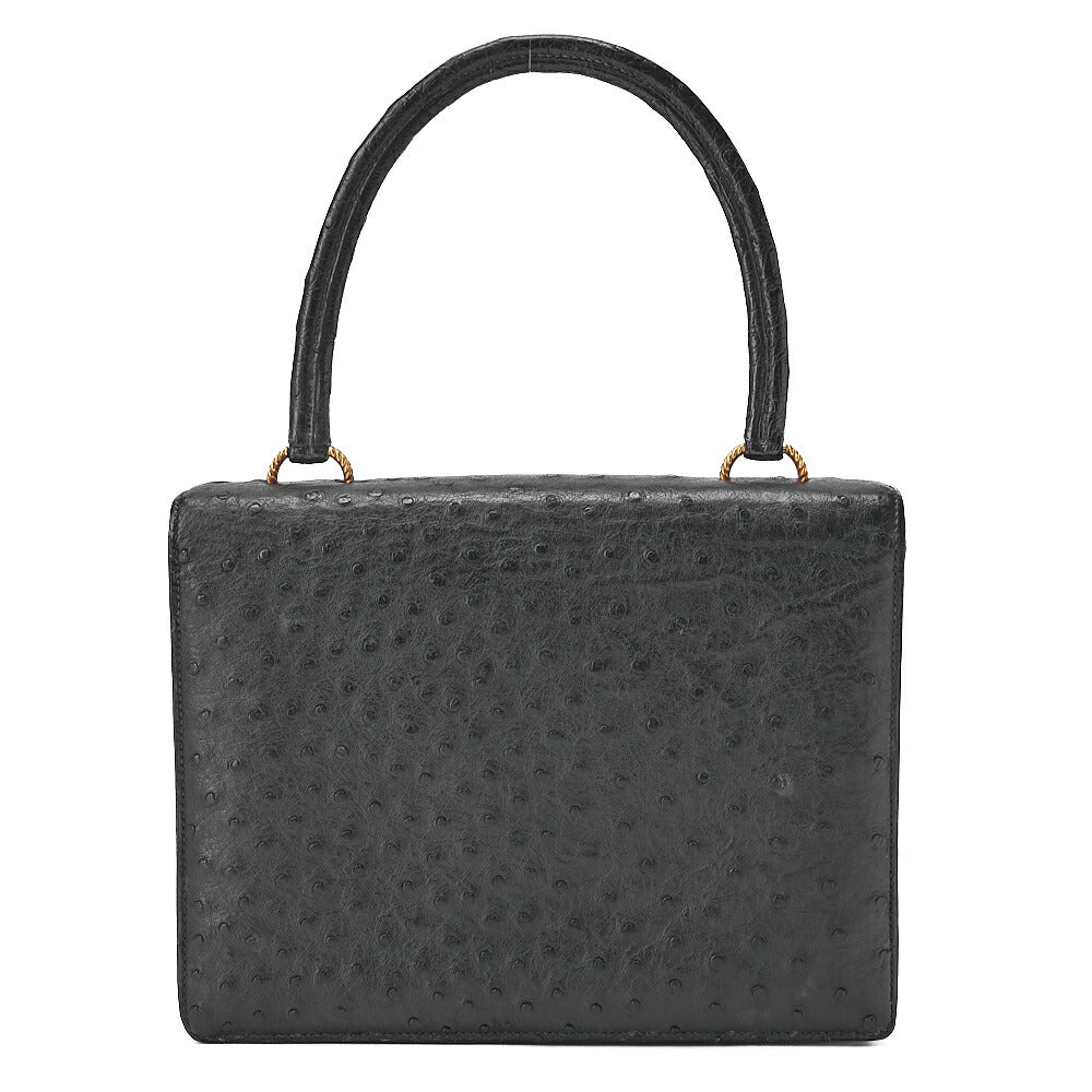 HERMES Vasco Ostrich Handbag Black Gold-Tone Hardware, Pre-Owned