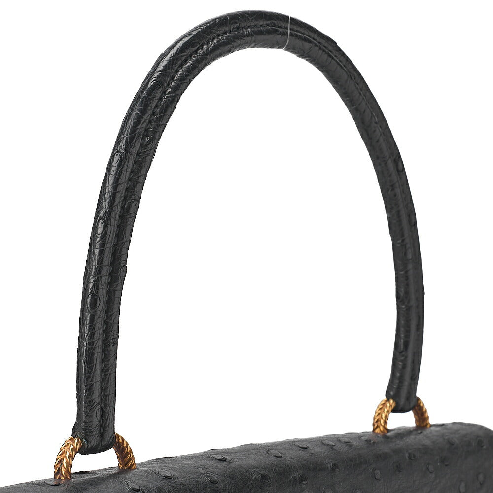 HERMES Vasco Ostrich Handbag Black Gold-Tone Hardware, Pre-Owned