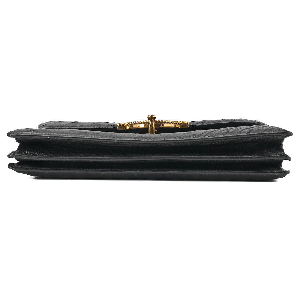 HERMES Vasco Ostrich Handbag Black Gold-Tone Hardware, Pre-Owned