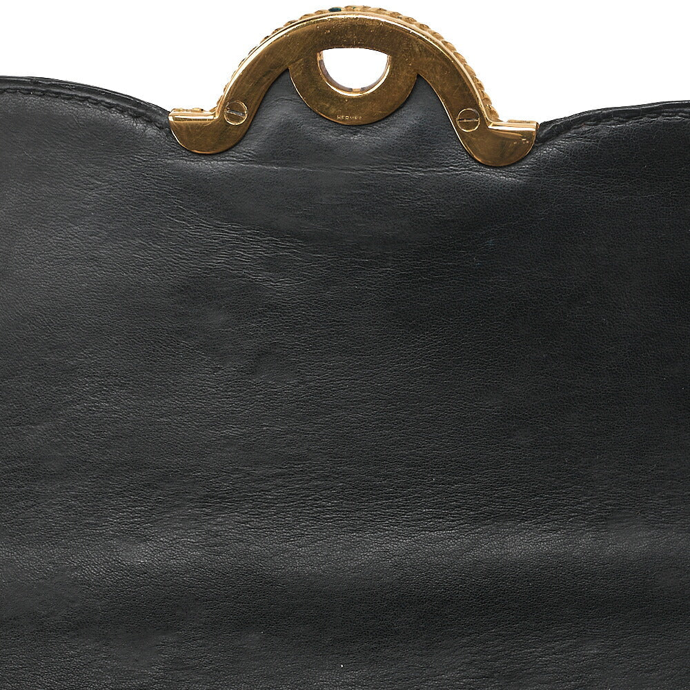 HERMES Vasco Ostrich Handbag Black Gold-Tone Hardware, Pre-Owned
