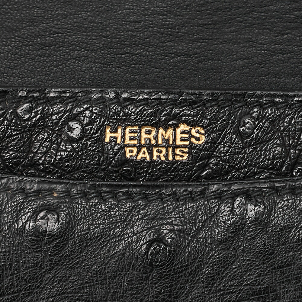 HERMES Vasco Ostrich Handbag Black Gold-Tone Hardware, Pre-Owned