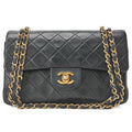 CHANEL Chain Shoulder Bag Matelasse 23cm Double Flap Lambskin Black Gold-Tone Hardware, Pre-Owned