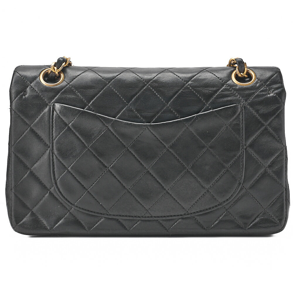 CHANEL Chain Shoulder Bag Matelasse 23cm Double Flap Lambskin Black Gold-Tone Hardware, Pre-Owned
