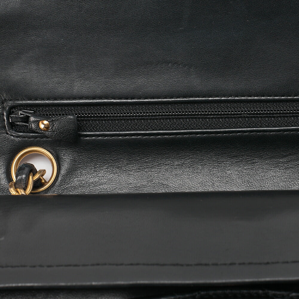 CHANEL Chain Shoulder Bag Matelasse 23cm Double Flap Lambskin Black Gold-Tone Hardware, Pre-Owned
