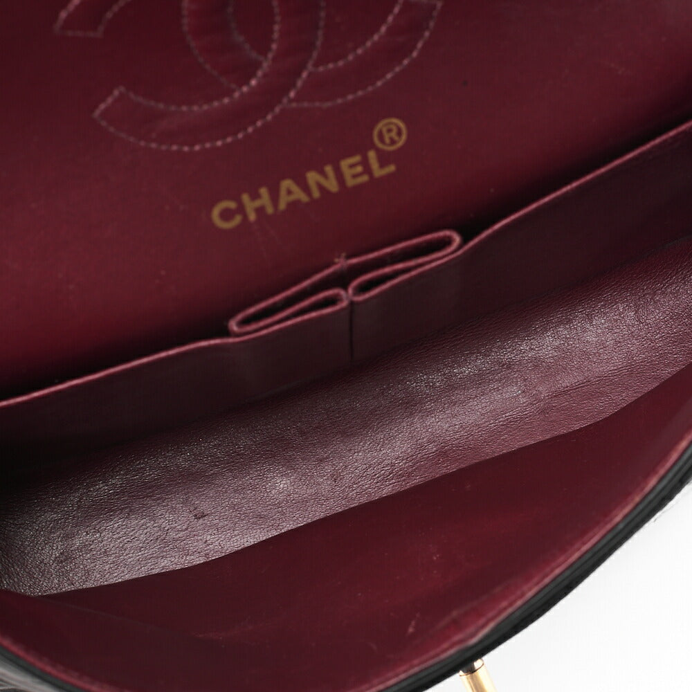 CHANEL Chain Shoulder Bag Matelasse 23cm Double Flap Lambskin Black Gold-Tone Hardware, Pre-Owned