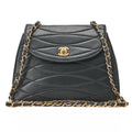 CHANEL Shoulder Bag Wave Stitching Round Flap Chain Shoulder Lambskin Black Gold-Tone Hardware, Pre-Owned