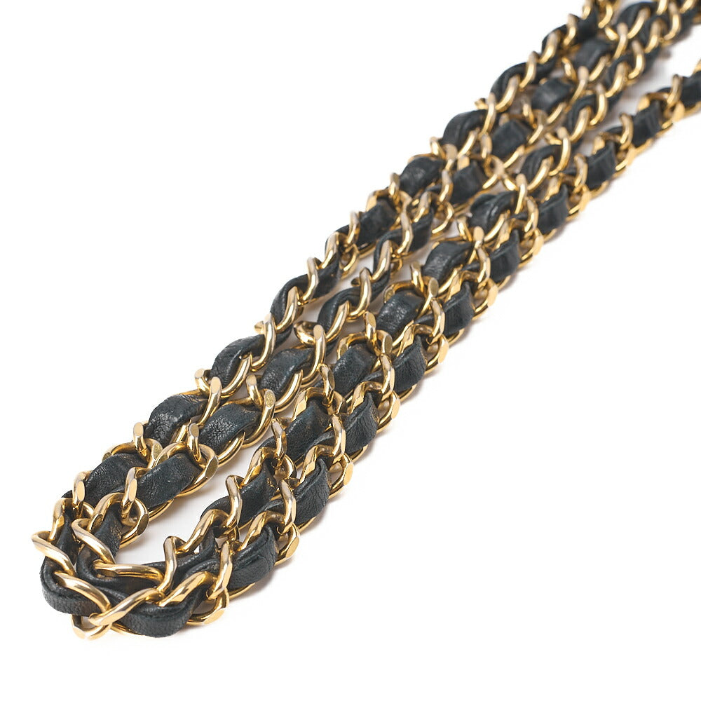 CHANEL Shoulder Bag Wave Stitching Round Flap Chain Shoulder Lambskin Black Gold-Tone Hardware, Pre-Owned