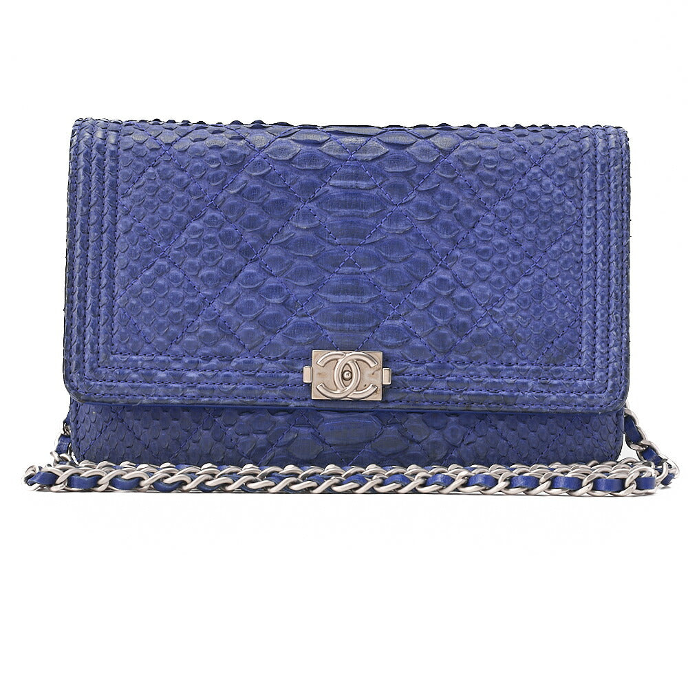 CHANEL Boy Chanel Matelasse Chain Wallet Python Blue Silver-Tone Hardware, Pre-Owned
