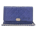 CHANEL Boy Chanel Matelasse Chain Wallet Python Blue Silver-Tone Hardware, Pre-Owned