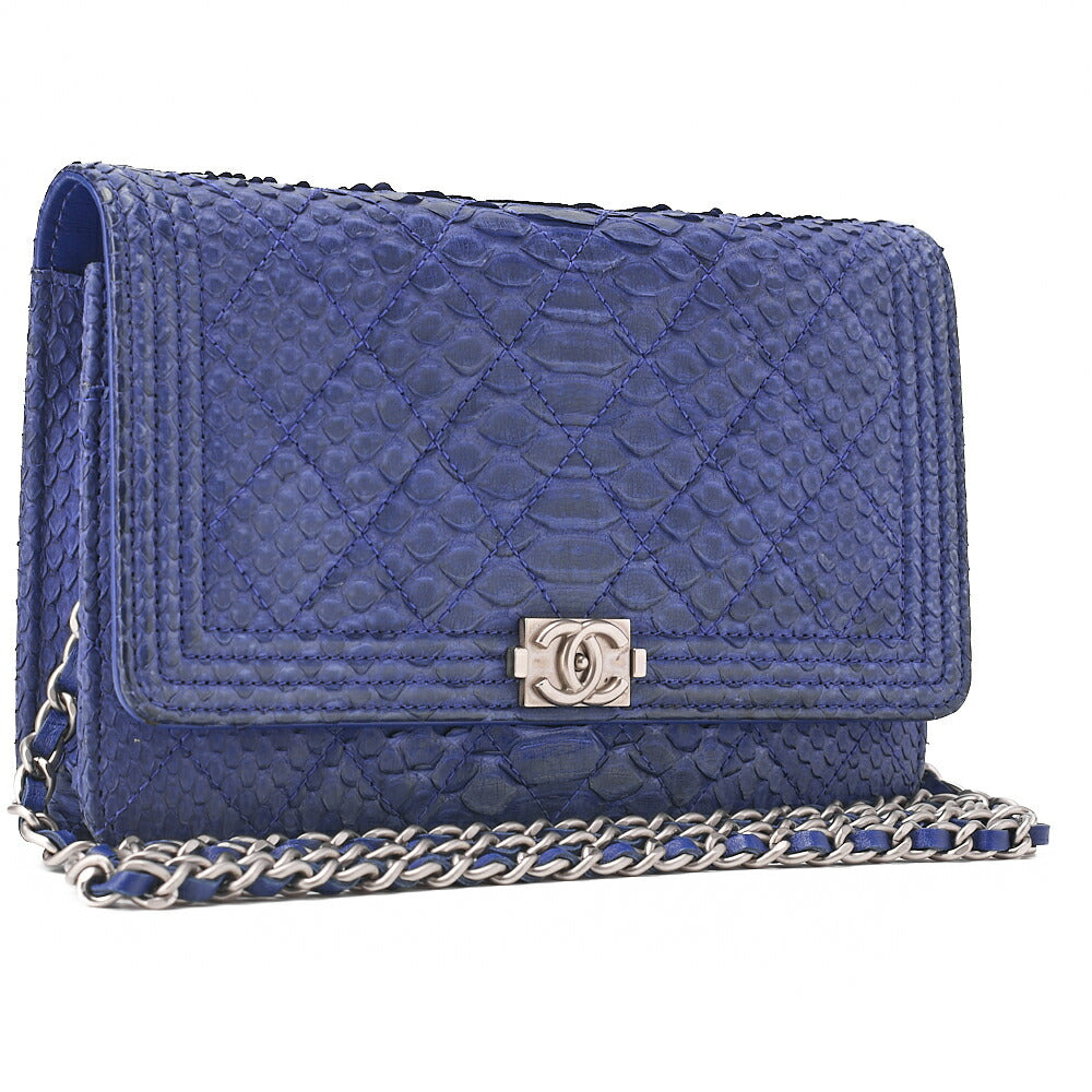 CHANEL Boy Chanel Matelasse Chain Wallet Python Blue Silver-Tone Hardware, Pre-Owned