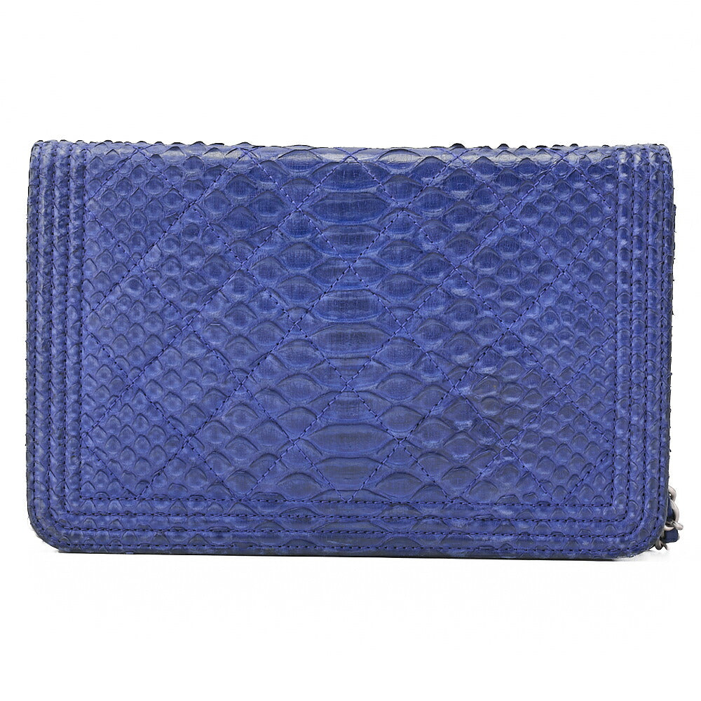 CHANEL Boy Chanel Matelasse Chain Wallet Python Blue Silver-Tone Hardware, Pre-Owned