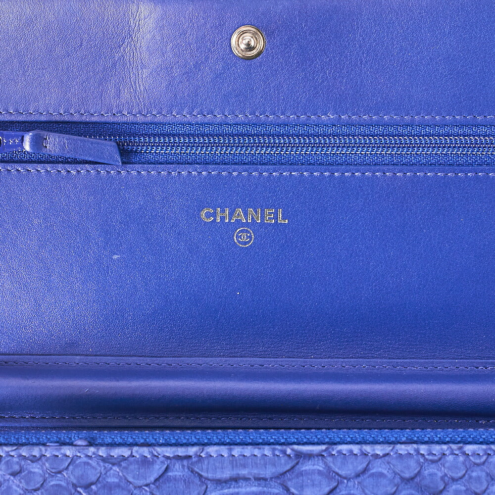 CHANEL Boy Chanel Matelasse Chain Wallet Python Blue Silver-Tone Hardware, Pre-Owned