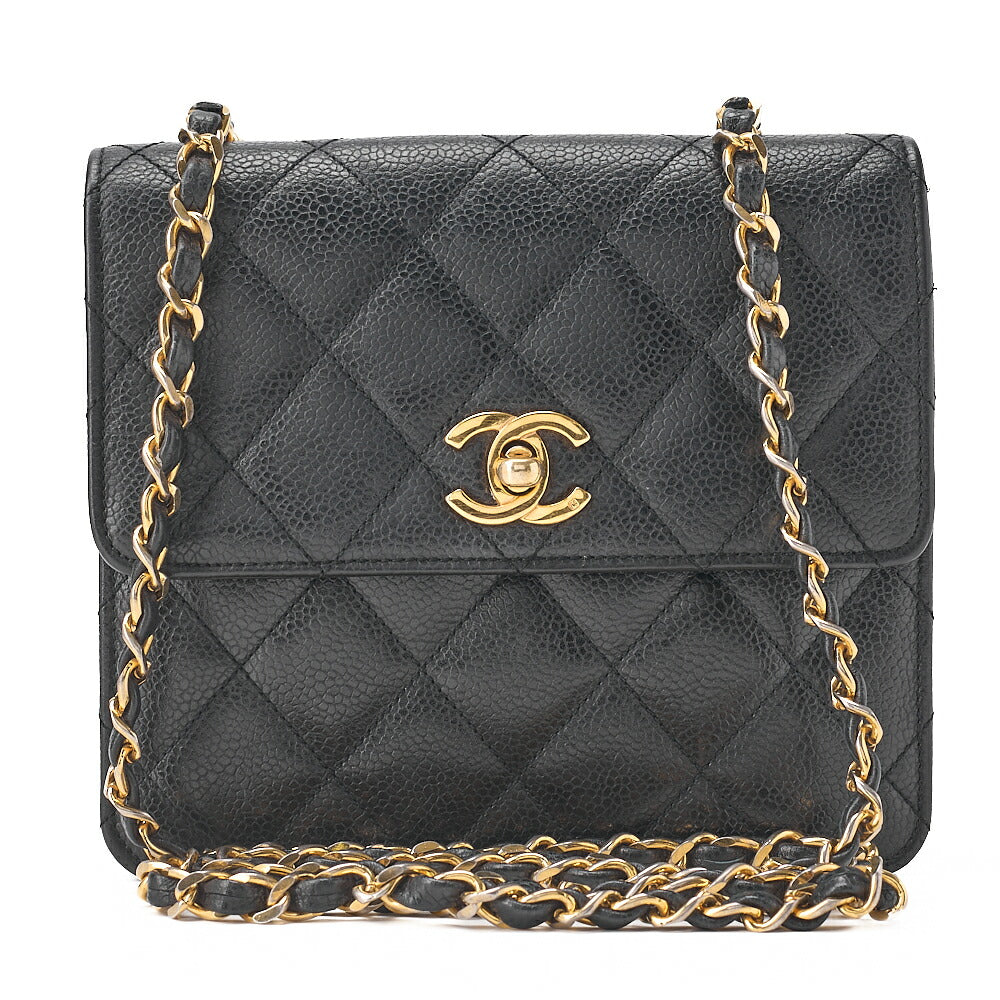 CHANEL Shoulder Bag Tote Bag Matelasse Caviar Skin Square Chain Shoulder Black Gold-Tone Hardware, Pre-Owned