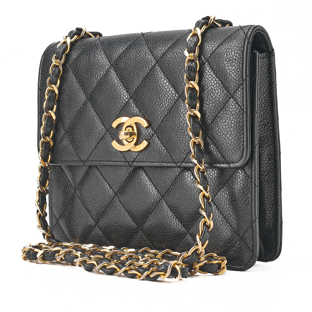 CHANEL Shoulder Bag Tote Bag Matelasse Caviar Skin Square Chain Shoulder Black Gold-Tone Hardware, Pre-Owned