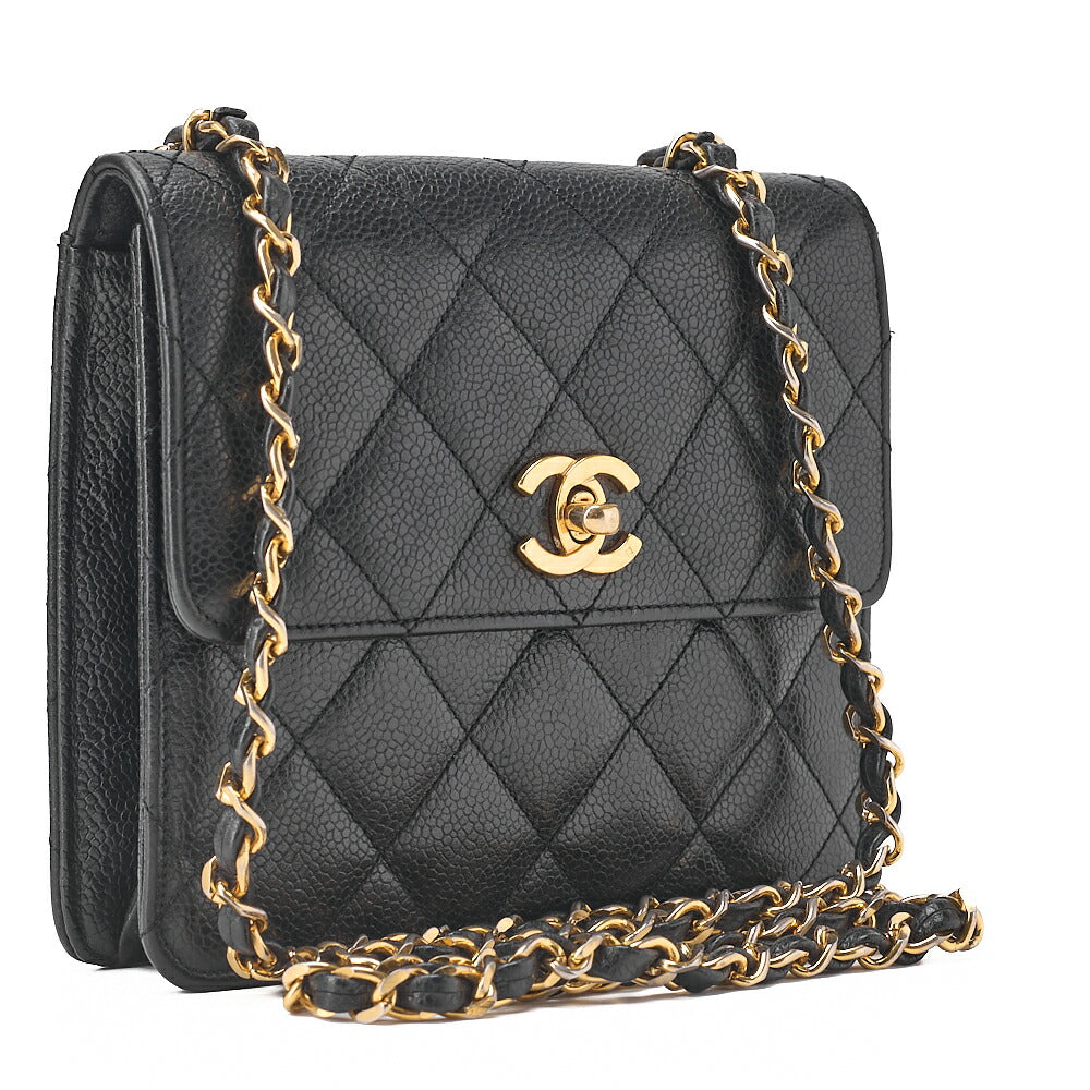 CHANEL Shoulder Bag Tote Bag Matelasse Caviar Skin Square Chain Shoulder Black Gold-Tone Hardware, Pre-Owned