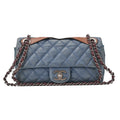 CHANEL Sparkle Leather x Vintage Calf Matelasse Single Chain Shoulder Navy x Brown Silver-Tone Hardware, Pre-Owned