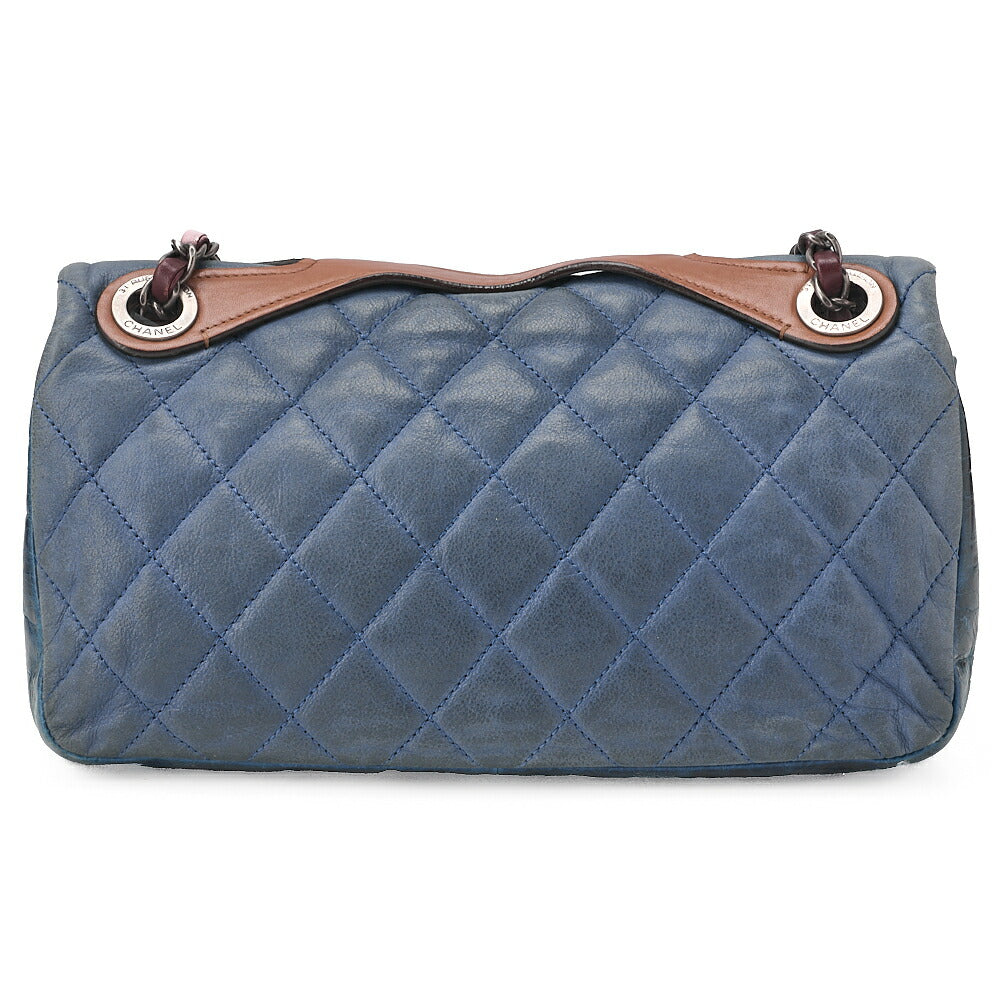 CHANEL Sparkle Leather x Vintage Calf Matelasse Single Chain Shoulder Navy x Brown Silver-Tone Hardware, Pre-Owned