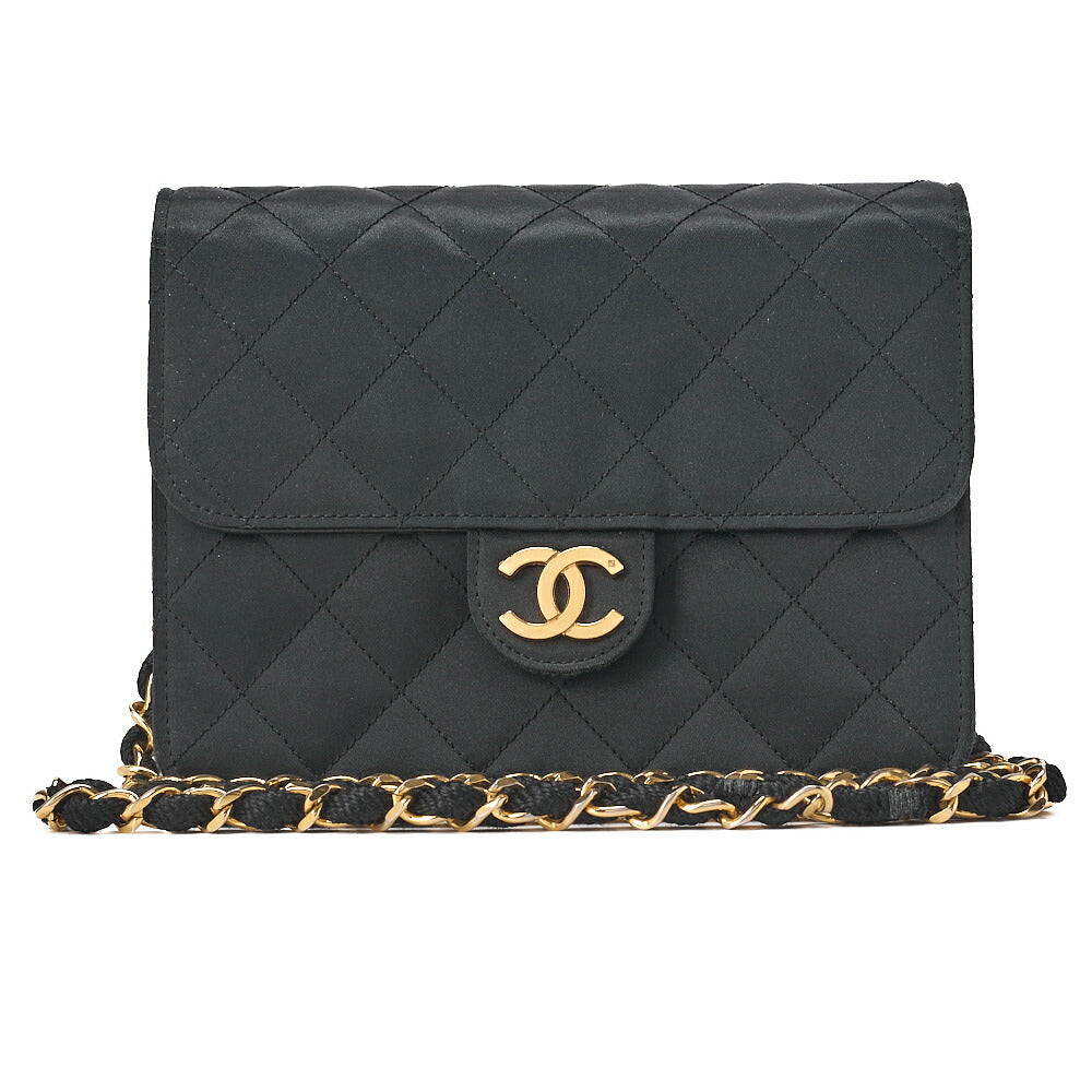 CHANEL Mini Matelasse Push Lock Chain Shoulder Satin Black Gold-Tone Hardware, Pre-Owned