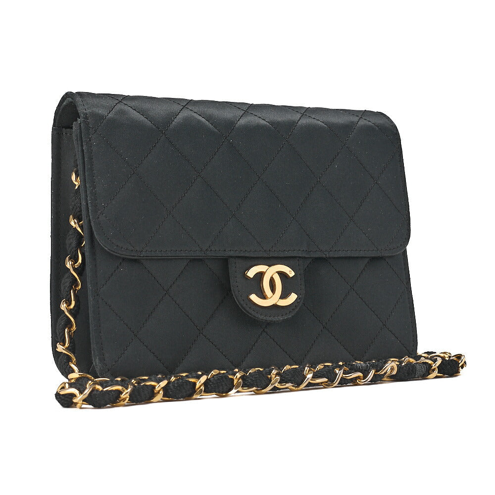 CHANEL Mini Matelasse Push Lock Chain Shoulder Satin Black Gold-Tone Hardware, Pre-Owned