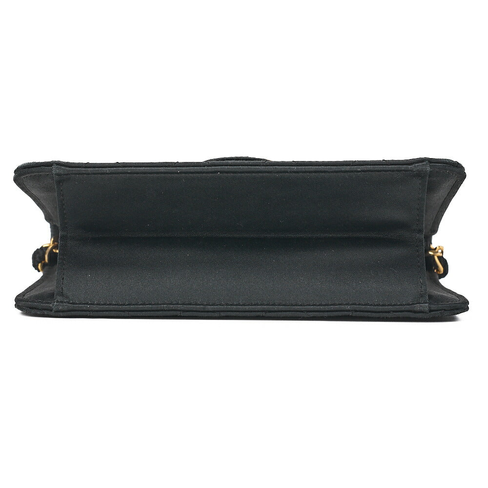 CHANEL Mini Matelasse Push Lock Chain Shoulder Satin Black Gold-Tone Hardware, Pre-Owned