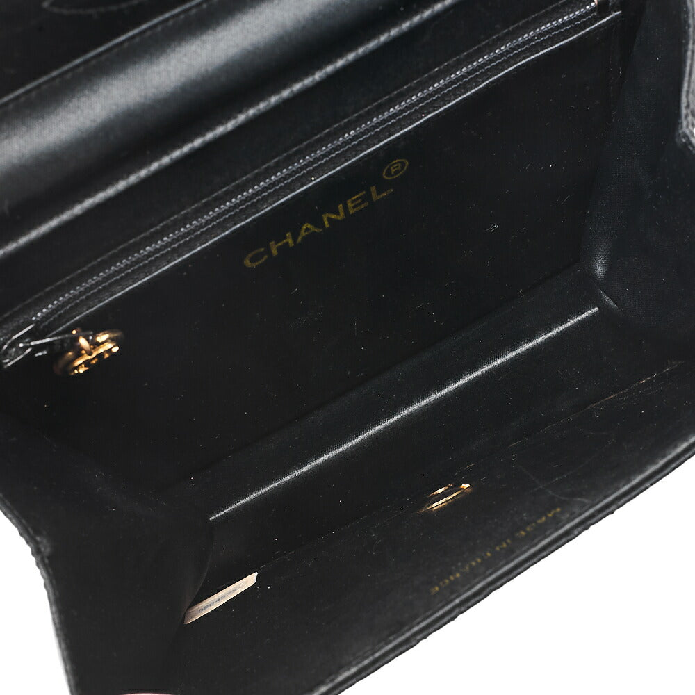 CHANEL Mini Matelasse Push Lock Chain Shoulder Satin Black Gold-Tone Hardware, Pre-Owned